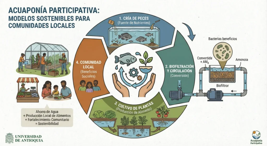 Acuaponía Participativa (U. de Antioquia): Modelos sostenibles para comunidades locales.